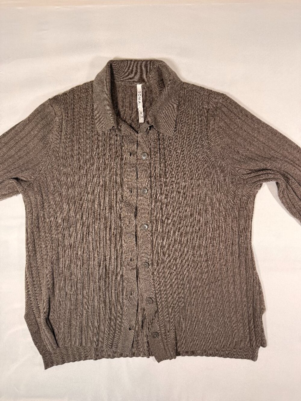 Soma Size L Brown Ribbed Button Front Cardigan Sweater